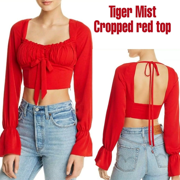 Tiger Mist Tops Nwt Tiger Mist Cropped Belle Sleeve Open Back Top